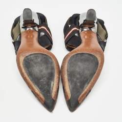 Pre Owned Fendi Brown/Black Mesh and Canvas Colibri Slingback Pumps Size 36