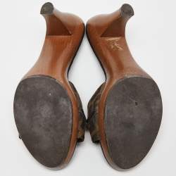 Pre Owned Fendi Brown Zucca Canvas and Leather Platform Open Toe Slide Sandals Size 38