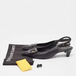 Fendi Black Leather Buckle Detail Slingback Pumps Size 39.5