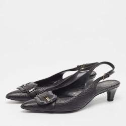 Fendi Black Leather Buckle Detail Slingback Pumps Size 39.5