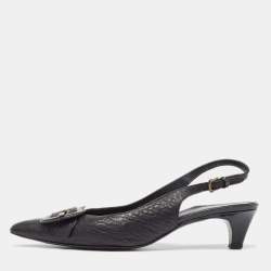 Fendi Black Leather Buckle Detail Slingback Pumps Size 39.5