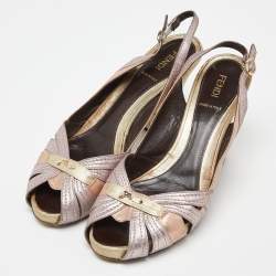 Pre Owned Fendi Purple Multicolor Glitter Leather Cut Out Slingback Sandals Size 39.5