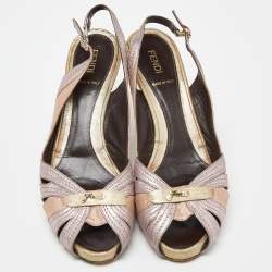Pre Owned Fendi Purple Multicolor Glitter Leather Cut Out Slingback Sandals Size 39.5