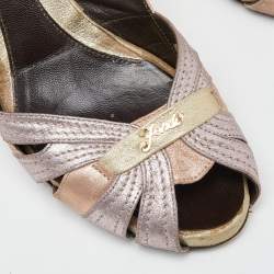 Pre Owned Fendi Purple Multicolor Glitter Leather Cut Out Slingback Sandals Size 39.5