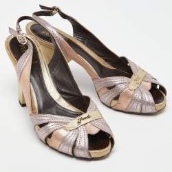 Pre Owned Fendi Purple Multicolor Glitter Leather Cut Out Slingback Sandals Size 39.5