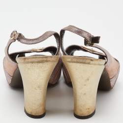 Pre Owned Fendi Purple Multicolor Glitter Leather Cut Out Slingback Sandals Size 39.5