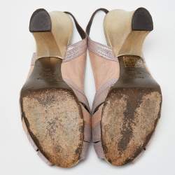 Pre Owned Fendi Purple Multicolor Glitter Leather Cut Out Slingback Sandals Size 39.5