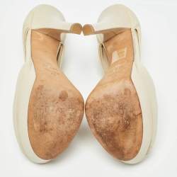 Pre Owned Fendi Cream Leather and Stretch Fabric Peep Toe Platform Pumps Size 38