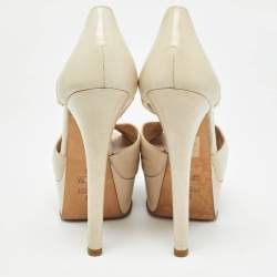 Pre Owned Fendi Cream Leather and Stretch Fabric Peep Toe Platform Pumps Size 38