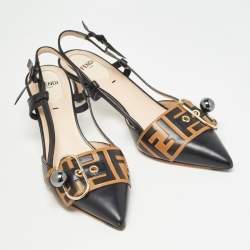 مملوكة مسبقًا Fendi Black/Beige Leather Slingback Pumps Size 37 