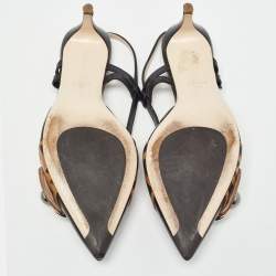 مملوكة مسبقًا Fendi Black/Beige Leather Slingback Pumps Size 37 