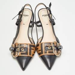 مملوكة مسبقًا Fendi Black/Beige Leather Slingback Pumps Size 37 