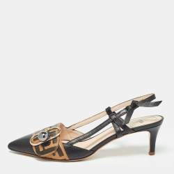 مملوكة مسبقًا Fendi Black/Beige Leather Slingback Pumps Size 37 