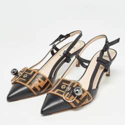 مملوكة مسبقًا Fendi Black/Beige Leather Slingback Pumps Size 37 