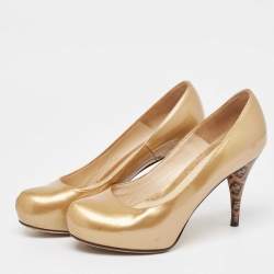 Fendi Gold Patent Leather Platform Round Toe Pumps Size 35