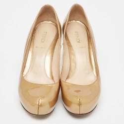 Fendi Gold Patent Leather Platform Round Toe Pumps Size 35