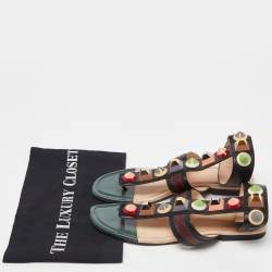 Fendi Multicolor Leather Studded Ankle Cuff Flat Sandals Size 37