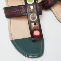 Fendi Multicolor Leather Studded Ankle Cuff Flat Sandals Size 37