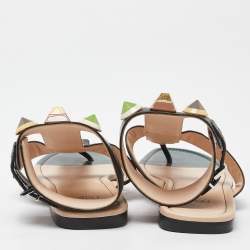 Fendi Multicolor Leather Studded Ankle Cuff Flat Sandals Size 37