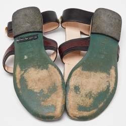 Fendi Multicolor Leather Studded Ankle Cuff Flat Sandals Size 37
