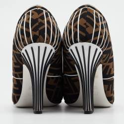 Pre Owned Fendi Brown/Black Zucca Fabric FFreedom Pumps Size 39