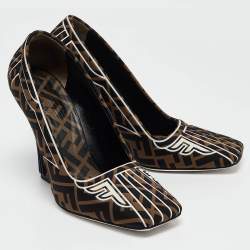 Pre Owned Fendi Brown/Black Zucca Fabric FFreedom Pumps Size 39