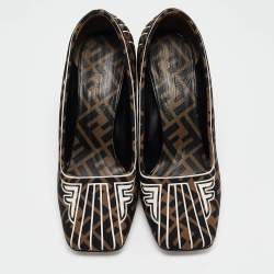 Pre Owned Fendi Brown/Black Zucca Fabric FFreedom Pumps Size 39