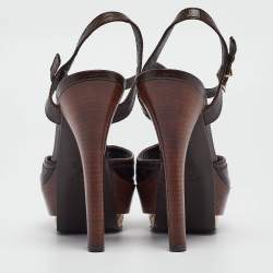 Fendi Black Leather Platform Slingback Sandals Size 38