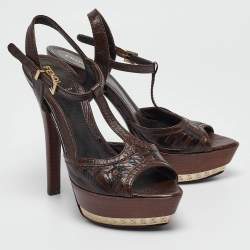 Fendi Black Leather Platform Slingback Sandals Size 38