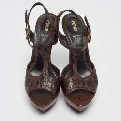 Fendi Black Leather Platform Slingback Sandals Size 38