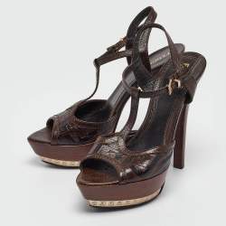 Fendi Black Leather Platform Slingback Sandals Size 38