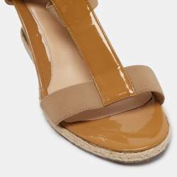 Fendi Brown Patent Elastic Wedge Sandals Size 39