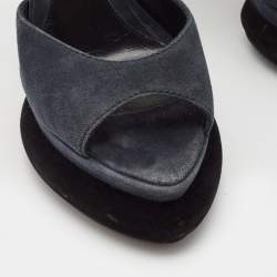 Fendi Navy Blue Suede Platform Ankle Strap Sandals Size 38