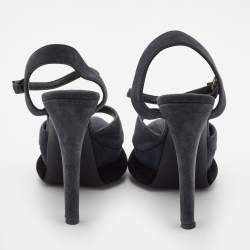 Fendi Navy Blue Suede Platform Ankle Strap Sandals Size 38