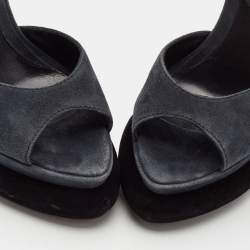 Fendi Navy Blue Suede Platform Ankle Strap Sandals Size 38