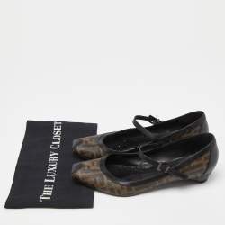 Pre Owned Fendi Black/Brown Coated Canvas and Leather Marry Jane Ballet Flats Size 39.5