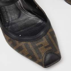 Pre Owned Fendi Black/Brown Coated Canvas and Leather Marry Jane Ballet Flats Size 39.5