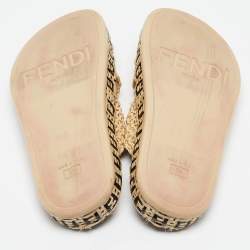 Pre Owned Fendi Beige Raffia Crisscross Flat Slides Size 36