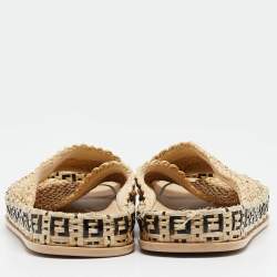 Pre Owned Fendi Beige Raffia Crisscross Flat Slides Size 36