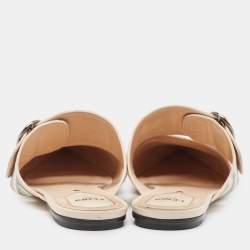 Pre Owned Fendi Cream Leather FF Embossed Flat Mules Size 39.5
