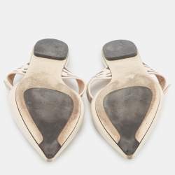 Pre Owned Fendi Cream Leather FF Embossed Flat Mules Size 39.5