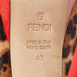 Pre Owned Fendi Red/Brown Calf Hair and Leather Peep Toe Pumps Size 40