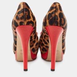 Pre Owned Fendi Red/Brown Calf Hair and Leather Peep Toe Pumps Size 40