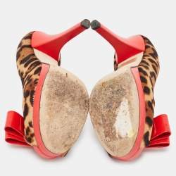 Pre Owned Fendi Red/Brown Calf Hair and Leather Peep Toe Pumps Size 40