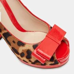 Pre Owned Fendi Red/Brown Calf Hair and Leather Peep Toe Pumps Size 40