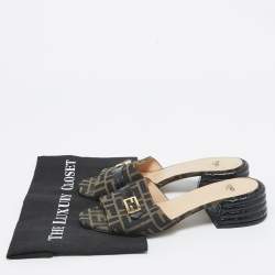 Fendi Brown Zucca Canvas Block Heel Slide Sandals Size 39.5