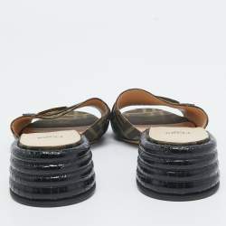 Fendi Brown Zucca Canvas Block Heel Slide Sandals Size 39.5