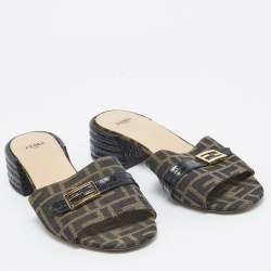 Fendi Brown Zucca Canvas Block Heel Slide Sandals Size 39.5