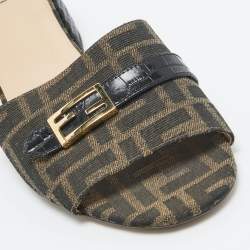 Fendi Brown Zucca Canvas Block Heel Slide Sandals Size 39.5