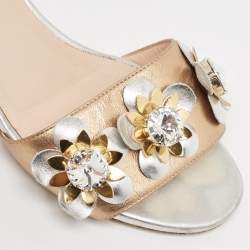 Pre Owned Fendi Metallic Leather Flowerland Slide Sandals Size 37